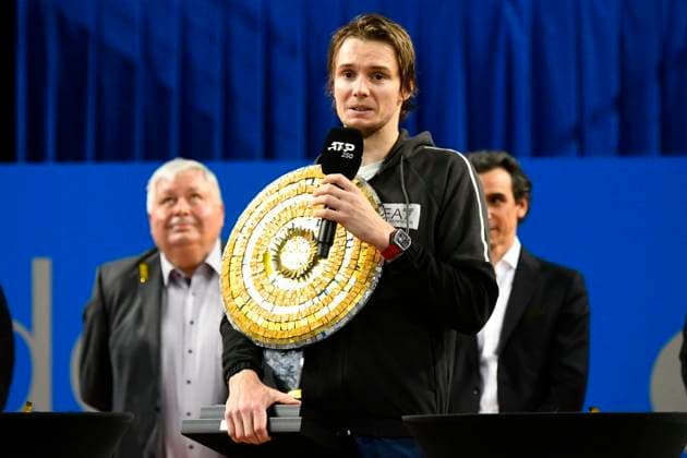 MONTPELLIER, FRANCE - FEBRUARY 4 : Alexander BUBLIK (KAZ) winner of the ATP, Tennis Herren 250 Open Sud de France tournament in Montpellier, France on February 4th, 2024. TENNIS : Open Sud de France ATP 250 - 04 02 2024 ValentinaClaret Panoramic 