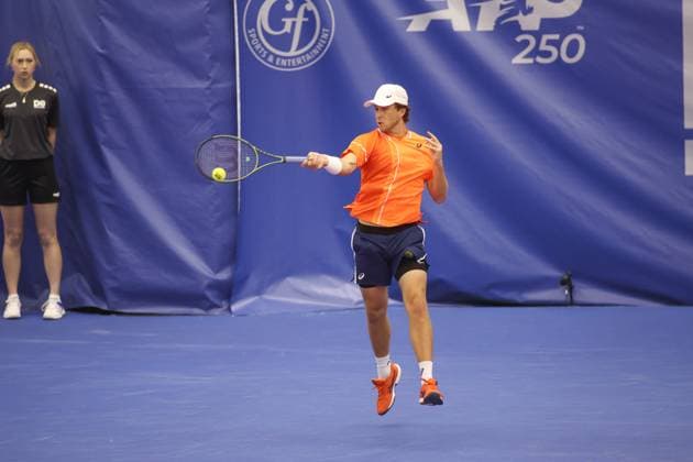 DALLAS, TX - FEBRUARY 04: Brandon Holt (USA) hits a forehand during the Dallas Open on February 4, 2024 at Styslinger Altec Tennis Complex in Dallas, TX.(Photo by George Walker Icon Sportswire) TENNIS: FEB 04 Dallas Open EDITORIAL USE ONLY Icon24020407