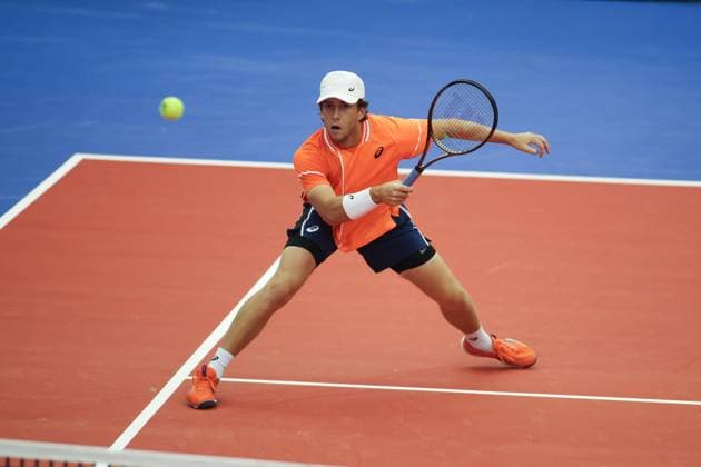 DALLAS, TX - FEBRUARY 04: Brandon Holt (USA) hits a forehand during the Dallas Open on February 4, 2024 at Styslinger Altec Tennis Complex in Dallas, TX.(Photo by George Walker Icon Sportswire) TENNIS: FEB 04 Dallas Open EDITORIAL USE ONLY Icon24020413