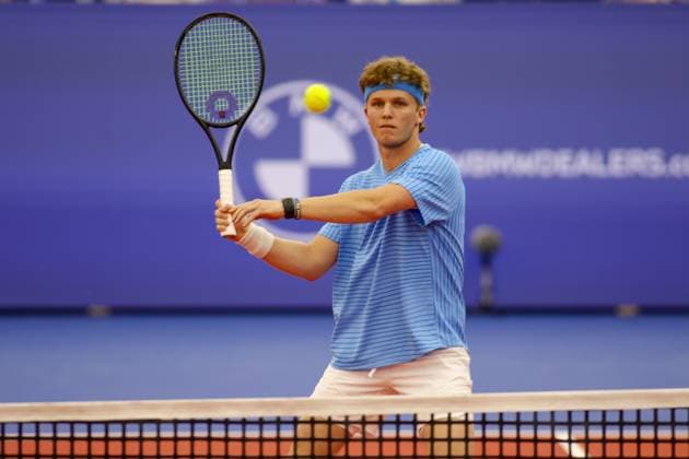 DALLAS, TX - FEBRUARY 05: Huntley Allen (USA) hits a volley during the Dallas Open on February 5, 2024 at Styslinger Altec Tennis Complex in Dallas, TX. (Photo by George Walker Icon Sportswire) TENNIS: FEB 05 Dallas Open EDITORIAL USE ONLY Icon24020567