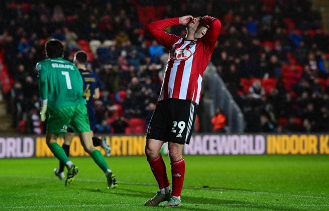 Exeter City v Peterborough United, Exeter, UK - 6 Feb 2024 Jack Aitchison of Exeter City looks dejected after missing during the Sky Bet League 1 Match between Exeter City and Peterborough United at St James Park, Devon on 6 February 2024. Exeter St James Park Devon GBR Copyright: xTomxSandberg PPAUKx PPA-087049