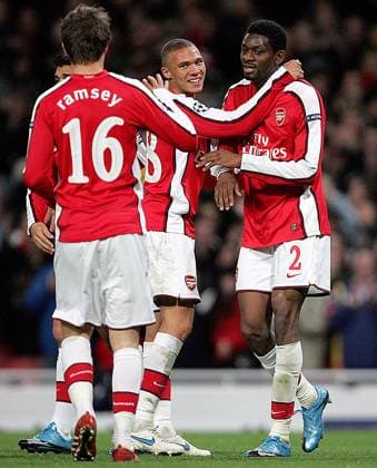 UEFA Champions League Soccer Arsenal v AZ Alkmaar NOV 4 Abou Diaby of Arsenal celebrates scoring his side s fourth goal with Kieran Gibbs..UEFA Champions League Group H..Arsenal v AZ Alkmaar..4th November, 2009.(Credit Image: Â Jake Badger Sportimage Cal Media) United Kingdom EDITORIAL USE ONLY Copyright: xx ZUMA-20091104_zaf_si1_025.jpg JakexBadgerx csmphoto286873