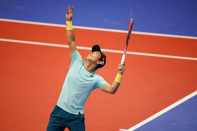 DALLAS, TX - FEBRUARY 06: Yoshihito Nishioka (JPN) serves during the Dallas Open on February 6, 2024 at Styslinger Altec Tennis Complex in Dallas, TX. (Photo by George Walker Icon Sportswire) TENNIS: FEB 06 Dallas Open EDITORIAL USE ONLY Icon24020639