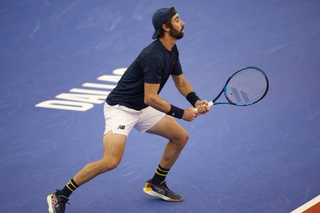 DALLAS, TX - FEBRUARY 06: Jordan Thompson (AUS) receives serve during the Dallas Open on February 6, 2024 at Styslinger Altec Tennis Complex in Dallas, TX. (Photo by George Walker Icon Sportswire) TENNIS: FEB 06 Dallas Open EDITORIAL USE ONLY Icon24020655