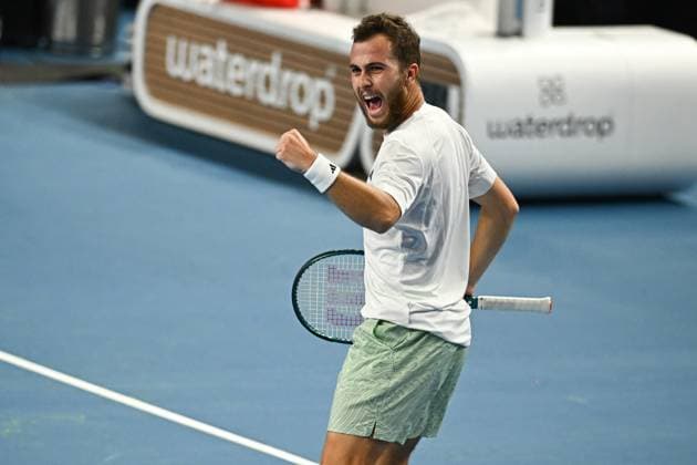 Open 13 Provence - Marseille Hugo Gaston (FRA) during his first round match at the Open 13 Provence in Marseille, south of France on February, 6, 2024. Photo by Corinne Dubreuil ABACAPRESS.COM Marseille France  Copyright: xDubreuilxCorinne ABACAx