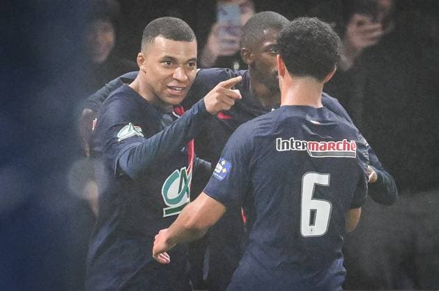 February 7, 2024, Paris, France, France: Kylian MBAPPE of PSG celebrate his goal with teammates during the French Cup match between Paris Saint-Germain (PSG) and Stade Brestois (Brest) at Parc des Princes Stadium on February 07, 2024 in Paris, France. Paris France - ZUMAm308 20240207_zsp_m308_003 Copyright: xMatthieuxMirvillex