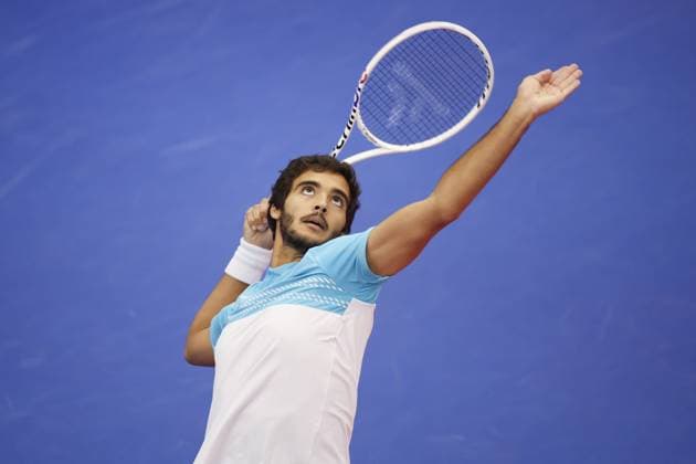 DALLAS, TX - FEBRUARY 07: Francisco Cabral (POR) serves during the Dallas Open on February 7, 2024 at Styslinger Altec Tennis Complex in Dallas, TX. (Photo by George Walker Icon Sportswire) TENNIS: FEB 07 Dallas Open EDITORIAL USE ONLY Icon24020747