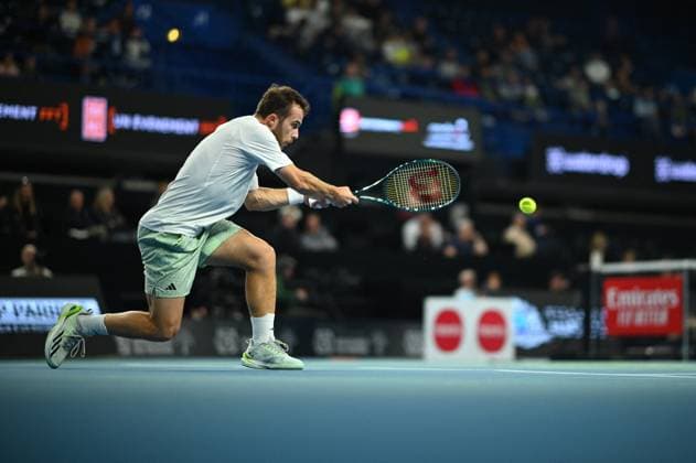 Open 13 Provence - Marseille Hugo Gaston (FRA) during his second round match at the Open 13 Provence in Marseille, France on February, 7, 2024. Photo by Corinne Dubreuil ABACAPRESS.COM Marseille France  Copyright: xDubreuilxCorinne ABACAx