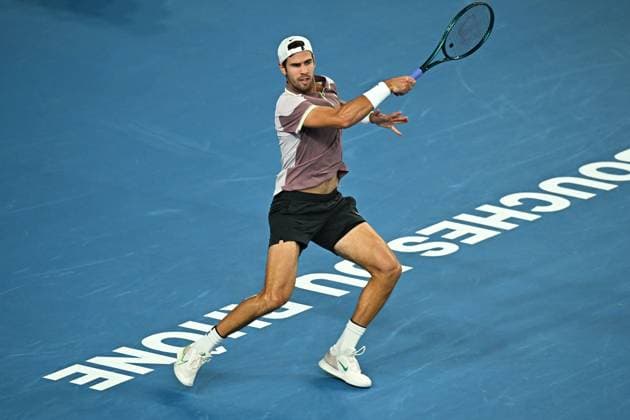 Open 13 Provence - Marseille Karen Khachanov (RUS) during his first round match at the Open 13 Provence in Marseille, France on February, 7, 2024. Photo by Corinne Dubreuil ABACAPRESS.COM Marseille France  Copyright: xDubreuilxCorinne ABACAx