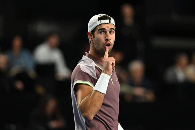 Open 13 Provence - Marseille Karen Khachanov (RUS) during his first round match at the Open 13 Provence in Marseille, France on February, 7, 2024. Photo by Corinne Dubreuil ABACAPRESS.COM Marseille France  Copyright: xDubreuilxCorinne ABACAx