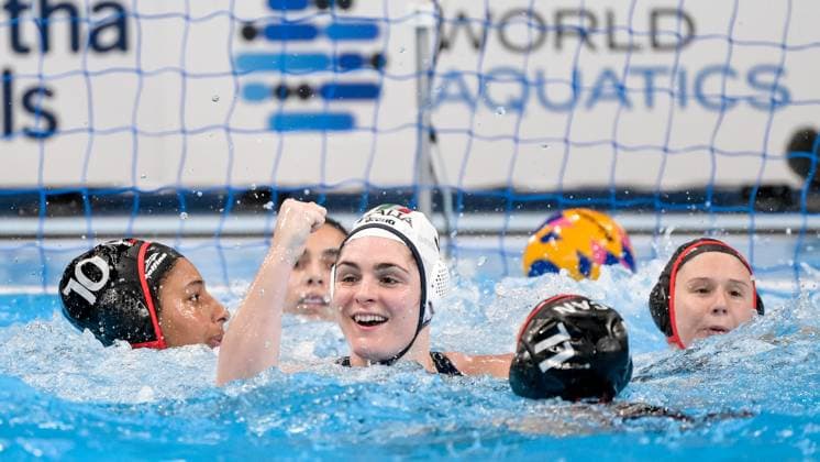 Giuditta Galardi of Italy during the Water polo, Wasserball women match between team Italy (white caps) and team Canada (blue caps) of the 21st World Aquatics Championships at the Aspire Dome in Doha (Qatar), February 8, 2024. GiorgioXScala