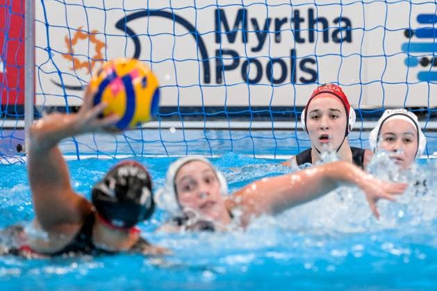 Caterina Banchelli of Italy during the Water polo, Wasserball women match between team Italy (white caps) and team Canada (blue caps) of the 21st World Aquatics Championships at the Aspire Dome in Doha (Qatar), February 8, 2024. GiorgioXScala