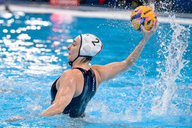 Chiara Tabani of Italy during the Water polo, Wasserball women match between team Italy (white caps) and team Canada (blue caps) of the 21st World Aquatics Championships at the Aspire Dome in Doha (Qatar), February 8, 2024. GiorgioXScala