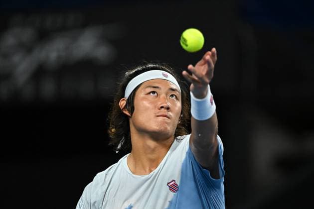 Open 13 Provence - Marseille Zhizhzn Zhang (CHN) during his third round match at the Open 13 Provence in Marseille, on February, 8, 2024. Photo by Corinne Dubreuil ABACAPRESS.COM Marseille France  Copyright: xDubreuilxCorinne ABACAx