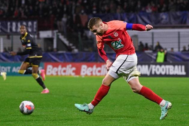 Bassin Clement ( 3 - Rouen ) during the French Cup match between FC Rouen Metropole and AS Monaco at Stade Robert Diochon on February 08, 2024 in Rouen, France. ( Photo by federico pestellini panoramic ) - FOOTBALL : Rouen vs Monaco - Coupe de France - 08 02 2024 FedericoPestellini Panoramic 