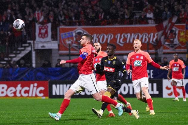 Bassin Clement ( 3 - Rouen ) during the French Cup match between FC Rouen Metropole and AS Monaco at Stade Robert Diochon on February 08, 2024 in Rouen, France. ( Photo by federico pestellini panoramic ) - FOOTBALL : Rouen vs Monaco - Coupe de France - 08 02 2024 FedericoPestellini Panoramic 