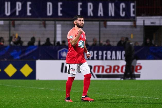 Alleee Zana ( 14 - Rouen ) celebrates during the French Cup match between FC Rouen Metropole and AS Monaco at Stade Robert Diochon on February 08, 2024 in Rouen, France. ( Photo by federico pestellini panoramic ) - FOOTBALL : Rouen vs Monaco - Coupe de France - 08 02 2024 FedericoPestellini Panoramic 