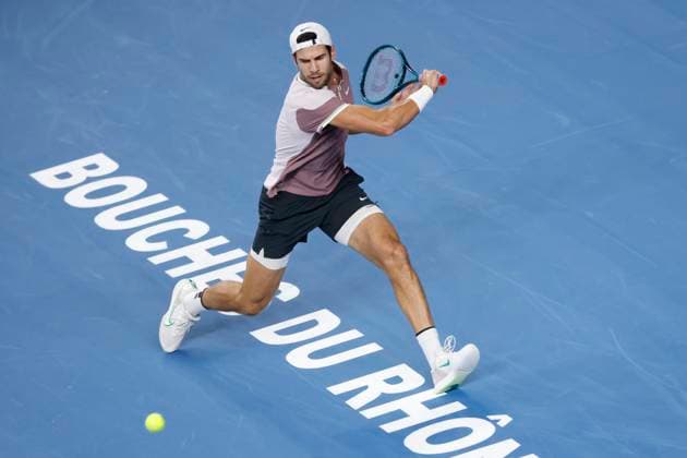 TENNIS OPEN 13 PHOTOPQR LA PROVENCE PENNANT Franck ; Marseille ; 09 02 2024 ; Tennis : OPEN 13 Provence 2024 au Palais des sports de Marseille Match Zhizhen ZHANG (CHN) vs Karen KHACANOV (photo)