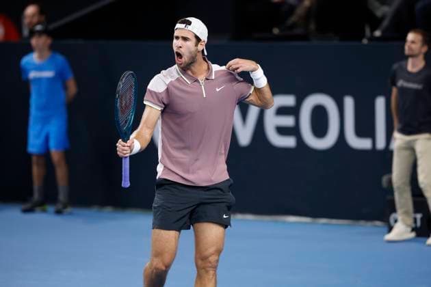 TENNIS OPEN 13 PHOTOPQR LA PROVENCE PENNANT Franck ; Marseille ; 09 02 2024 ; Tennis : OPEN 13 Provence 2024 au Palais des sports de Marseille Match Zhizhen ZHANG (CHN) vs Karen KHACANOV (photo)