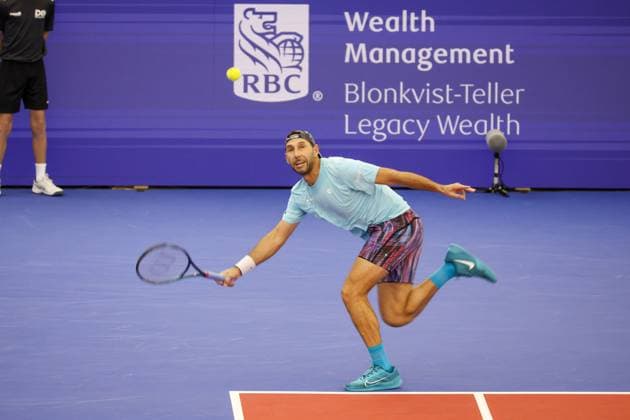 DALLAS, TX - FEBRUARY 09: Santiago Gonzalez (MEX) hits a forehand during the Dallas Open on February 9, 2024 at Styslinger Altec Tennis Complex in Dallas, TX. (Photo by George Walker Icon Sportswire) TENNIS: FEB 09 Dallas Open EDITORIAL USE ONLY Icon24020912