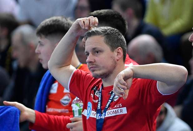 9.2.2024, Hamms Trainer Michael Lerscht, Handball, 2. Bundesliga, HC Elbflorenz Dresden - ASV Hamm-Westfalen, (c) Dresden Deutschland