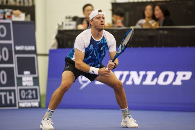 DALLAS, TX - FEBRUARY 09: James Duckworth (AUS) receives serve during the Dallas Open on February 9, 2024 at Styslinger Altec Tennis Complex in Dallas, TX. (Photo by George Walker Icon Sportswire) TENNIS: FEB 09 Dallas Open EDITORIAL USE ONLY Icon24020960