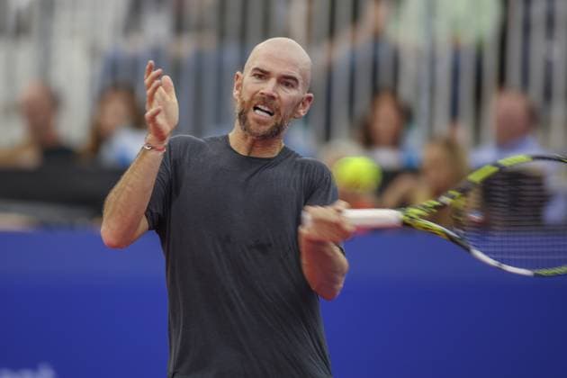 DALLAS, TX - FEBRUARY 09: Adrian Mannarino (FRA) hits a forehand during the Dallas Open on February 9, 2024 at Styslinger Altec Tennis Complex in Dallas, TX. (Photo by George Walker Icon Sportswire) TENNIS: FEB 09 Dallas Open EDITORIAL USE ONLY Icon24020962