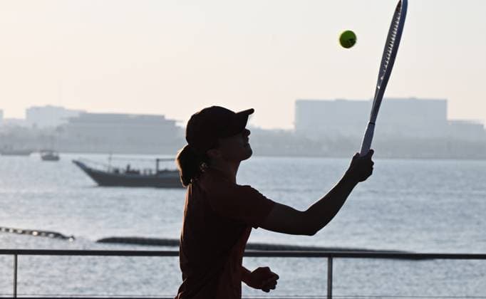 Qatar TotalEnergies Open 2024 Iga Swiatek (POL) at the Photostand at Mia Park Doha