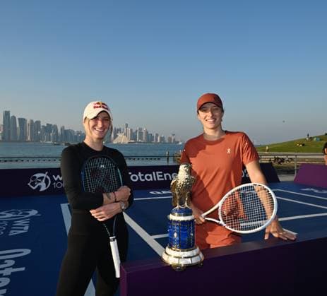 Qatar TotalEnergies Open 2024 Iga Swiatek (POL) and Marketa Vondrousova (CZE) at the Photostand at Mia Park Doha