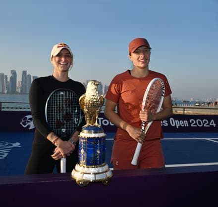 Qatar TotalEnergies Open 2024 Iga Swiatek (POL) and Marketa Vondrousova (CZE) at the Photostand at Mia Park Doha