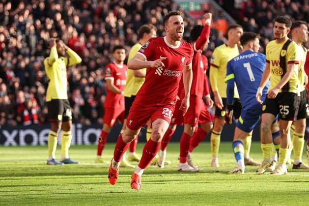Sport Themen der Woche KW06 Diogo Jota of Liverpool scores the 1st goal and celebrates Liverpool v Burnley, Premier League, Football, Anfield, Liverpool, UK - 10 Feb 2024 EDITORIAL USE ONLY No use with unauthorised audio, video, data, fixture lists, club league logos or live services. Online in-match use limited to 120 images, no video emulation. No use in betting, games or single club league player publications.  Copyright: xPaulxCurrie Shutterstockx 14338717ar