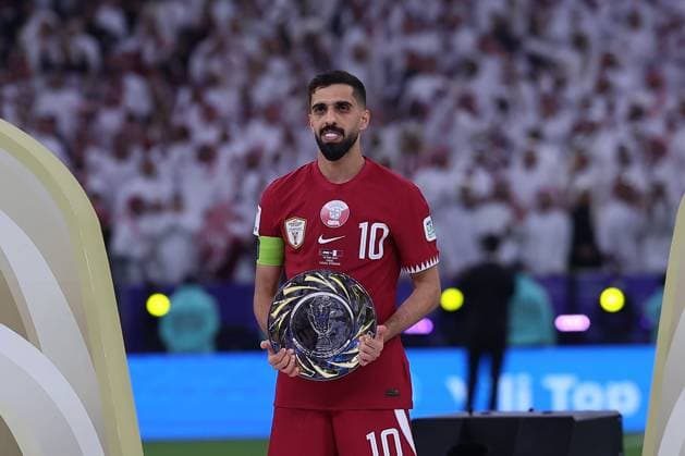 Hassan Al Haydos (Qatar) looks on, Asian Cup - Final, Jordan v Qatar, Lusail Stadium, February 10, 2024, Lusail City, Qatar.