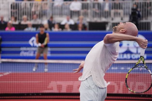 February 10, 2024, Dallas, Texas, United States: February 10, 2024, Dallas, Texas, United States: Adrian Mannarino (FRA) serves to Marcos Giron (USA) in men s Singles quarter final match during the Dallas Open at the Styslinger ALTEC Tennis Center on the campus of Southern Methodist University. on Wednesday February 10, 2024 in Dallas, Texas, United States. Dallas United States - ZUMAe321 20240210_zsa_e321_024 Copyright: xJavierxVicenciox xEyepixxGroupx