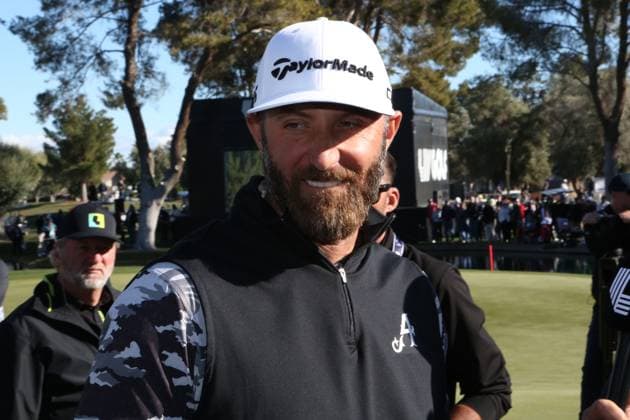 LAS VEGAS, NV - FEBRUARY 10: Dustin Johnson captain of 4Aces GC celebrates after winning the LIV Golf League tournament on February 10, 2024 at the Las Vegas Country Club in Las Vegas, NV. (Photo by Matthew Bolt Icon Sportswire) GOLF: FEB 10 LIV Golf League Las Vegas EDITORIAL USE ONLY Icon240210194770