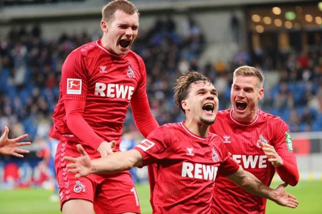 Sport Themen der Woche KW06 11.02.2024, xtvx, Fussball 1.Bundesliga, TSG 1899 Hoffenheim - 1.FC Köln emspor, v.l. Goal scored, Tor zum 0:1 Max Finkgraefe (1. FC Koeln) Torjubel, Goal celebration, celebrate the goal, celebrates scoring (DFL DFB REGULATIONS PROHIBIT ANY USE OF PHOTOGRAPHS as IMAGE SEQUENCES and or QUASI-VIDEO) Sinsheim