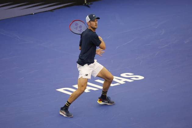 DALLAS, TX - FEBRUARY 11: Tommy Paul (USA) hits a forehand during the Dallas Open on February 11, 2024 at Styslinger Altec Tennis Complex in Dallas, TX. (Photo by George Walker Icon Sportswire) TENNIS: FEB 11 Dallas Open EDITORIAL USE ONLY Icon24021112