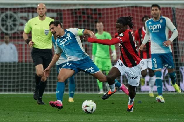 Wissam Ben Yedder (AS Monaco) - Jordan Lotomba (OGC Nice) FOOTBALL : OGC Nice vs AS Monaco - Ligue 1 Uber Eats - Nice - 11 02 2024 NorbertScanella Panoramic 