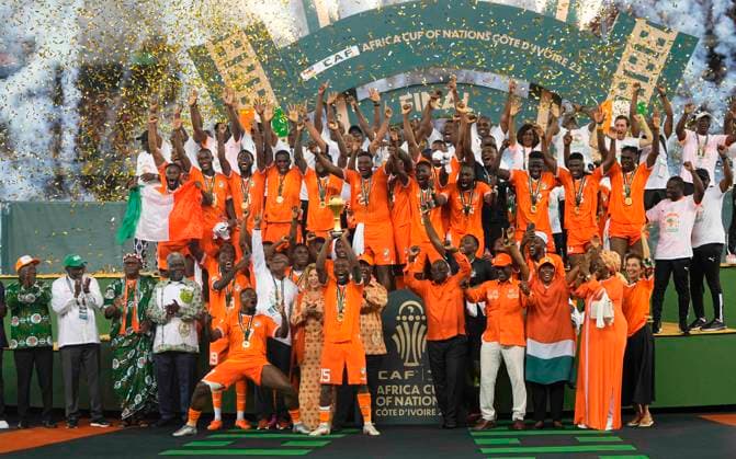 Bilder des Jahres 2024, Sport 02 Feburar Sport Themen der Woche KW06 Sport Bilder des Tages February 11 2024: Ivory Coast winning the African Cup of Nations during a African Cup of Nations - Final game, Ivory Coast vs Nigeria, at Alassane Ouattara Stadium, Abidjan, Ivory Coast. CSM Abidjan Ivory Coast - ZUMAc04_ 20240211_zma_c04_001 Copyright: xKimxPricex