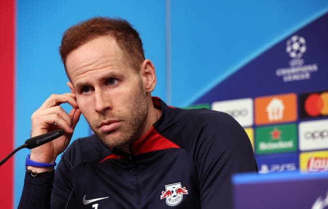 RB Leipzig Pressekonferenz Champions League Leipzig, 12.02.2024, RB Akademie, Champions League, Achtelfinale , RB Leipzig - Pressekonferenz am Vortag von RBLeipzig v. Real Madrid , Im Bild: Torwart Peter Gulacsi (1, RB Leipzig) ,