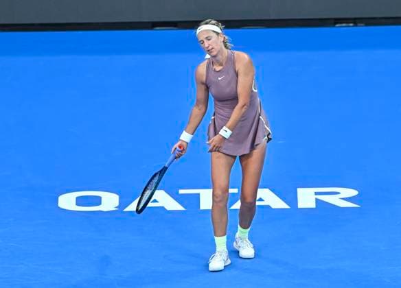Qatar TotalEnergies Open - Day 2 Victoria Azarenka from Belarus is reacting during her first-round match against Magdalena Frech of Poland at the WTA, Tennis Damen 1000-Qatar TotalEnergies Open tennis tournament at the Khalifa International Tennis Complex in Doha, Qatar, on February 12, 2024. DOHA Qatar  Copyright: xNoushadxThekkayilx originalFilename:varittyakkal-qatartot240212_npMfk.jpg