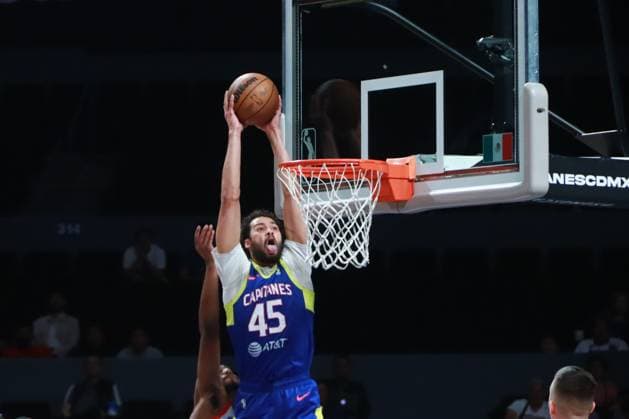February 11, 2024, Mexico City, Ciudad de Mexico, Mexico: February 11, 2024 in Mexico City, Mexico: Joao Pereyra (45) of Capitanes dunks the ball during the NBA, Basketball Herren, USA G League match between Mexico City Capitanes and Ontario Clippers at Mexico City Arena. on February 11, 2024. In Mexico City, Mexico. Mexico City Mexico - ZUMAe321 20240211_zsa_e321_029 Copyright: xCarlosxSantiago xEyepixxGroupx