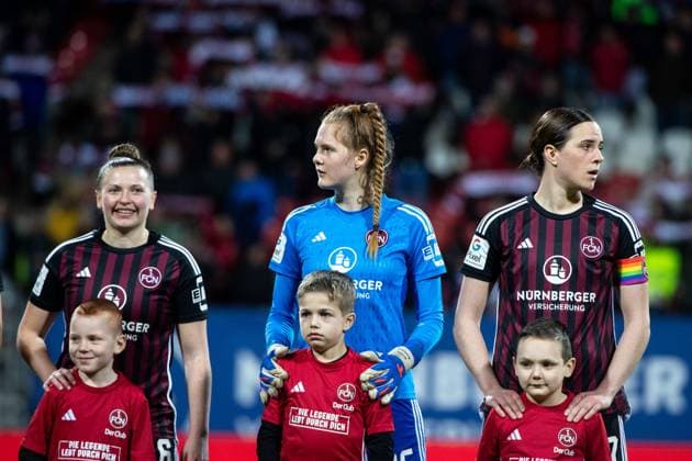 Jessica May (FC Nuernberg, 06), Kristin Krammer (FC Nuernberg, 25), Lara Schmidt (FC Nuernberg, 27), GER, FC Nuernberg vs Bayer 04 Leverkusen, Fussball Google Pixel Frauen Bundesliga, 13. Spieltag, Saison 2023 2024, 12.02.2024 DFB regulations prohibit any use of photographs as image sequences and or quasi-video GER, FC Nuernberg vs Bayer 04 Leverkusen, Fussball Google Pixel Frauen Bundesliga, 13. Spieltag, Saison 2023 2024, 12.02.2024 Nuernberg Copyright: xEibner-Pressefoto Memmlerx EP_MMR