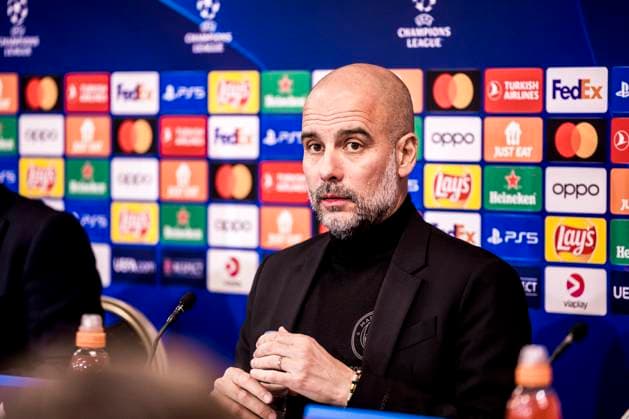 Manchester City press conference, PK, Pressekonferenz ahaed of UEFA Champions League clash in Copnhagen, Denmark Copenhagen, Denmark. 12th, February 2024. Head coach Pep Guardiola of Manchester City seen at the press conference ahead of the UEFA Champions League match between FC Copenhagen and Manchester City at Parken in Copenhagen. Copenhagen Denmark  Copyright: xGonzalesxPhoto LassexLagonix