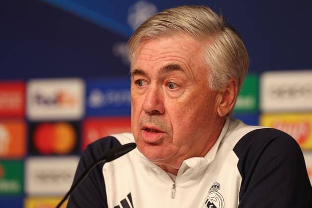 Pressekonferenz Real Madrid UEFA Champions League Leipzig, 12.02.2024, Red Bull Arena, Fußball, Männer, Saison 2023 2024, UEFA Champions League, Achtelfinale, Pressekonferenz Real Madrid , Im Bild: Trainer Carlo Ancelotti, Real Madrid ,