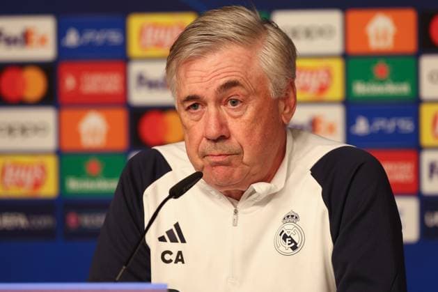 Pressekonferenz Real Madrid UEFA Champions League Leipzig, 12.02.2024, Red Bull Arena, Fußball, Männer, Saison 2023 2024, UEFA Champions League, Achtelfinale, Pressekonferenz Real Madrid , Im Bild: Trainer Carlo Ancelotti, Real Madrid ,