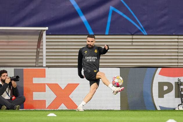 Real Madrid s training and press conference, PK, Pressekonferenz in Leipzig - 12 Feb 2024 Dani Carvajal of Real Madrid in action during a training session on the eve of the UEFA Champions League round of 16, first-leg football match between RB Leipzig and Real Madrid CF in the Red Bull Arena. Leipzig Germany Copyright: xFedericoxTitonex xSOPAxImagesx FTITONE_0032