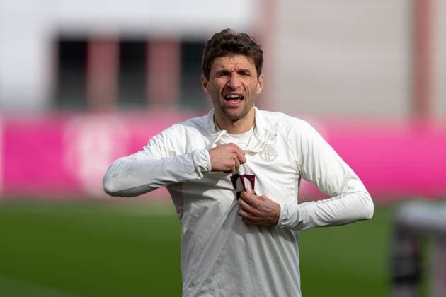 Thomas Mueller 25 (FC Bayern Muenchen), Abschlusstraining vor dem Champions League-Spiel, Achtelfinale Hinspiel gegen Lazio Rom, Saison 2023 2024 an der Saebener Strasse. 13.02.2024 DFB regulations prohibit any use of photographs as image sequences and or quasi-video Muenchen Bayern Deutschland