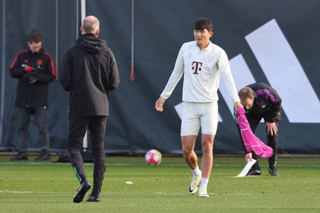 3 Minjae Kim, Portraet, Portrait, ohne Leibchen Fussball Abschlusstraining des FC Bayern Muenchen vor dem UEFA Champions League-Spiel gegen Societa Sportiva Lazio, S.S. Lazio Rom 13.02.2024 Trainingsgelaende, Saebenerstr. FOTO: Mladen Lackovic LakoPress