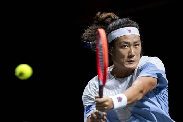 ROTTERDAM - Zhizhen Zhang (CHN) in action against Alexander Shevchenko (KAZ) during the second day of the ABN AMRO Open tennis tournament in Ahoy. ANP SANDER KONING ABN AMRO Open 2024 xVIxANPxSportx xxANPxIVx 491020932 originalFilename: 491020932.jpg