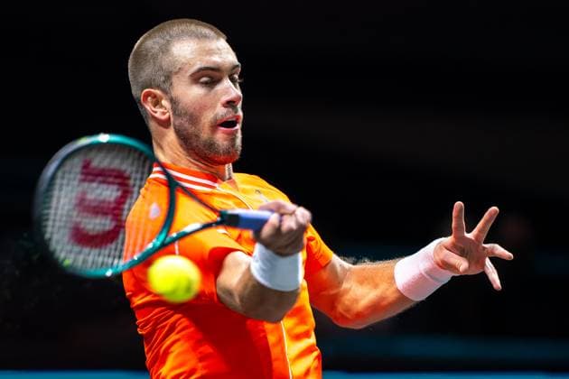 2024-02-13 ABN AMRO Open 2024 - Day 2 ROTTERDAM, NETHERLANDS - FEBRUARY 13: Borna Coric of Croatia during Day 2 of the ABN AMRO Open 2024 at Ahoy on February 13, 2024 in Rotterdam, Netherlands. (Photo by Joris Verwijst BSR Agency) Rotterdam Netherlands Content not available for redistribution in The Netherlands directly or indirectly through any third parties. Copyright: xBSRxAgencyx